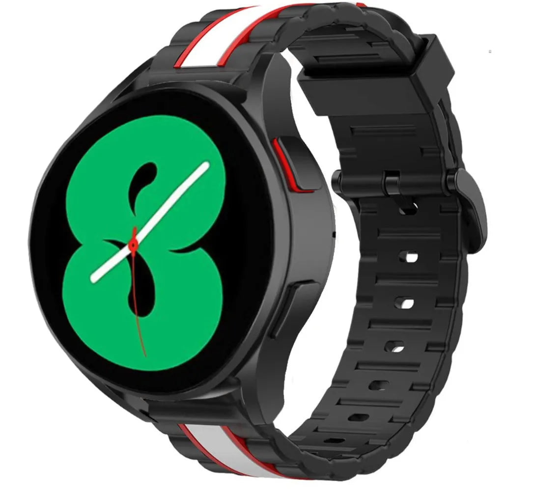 Silicone Special Edition Strap, black/white, on a watch, 3/4 front view