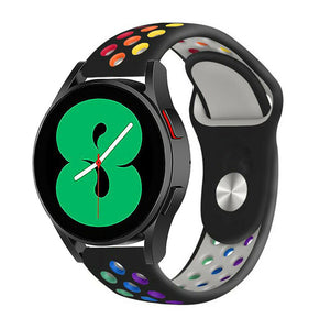 Silicone Sport Strap, black/colourful, on a watch, 3/4 front view