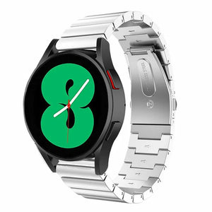 Premium Metal Strap, silver, on a watch, 3/4 front view