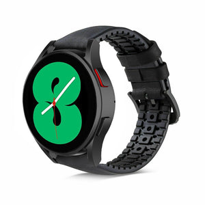 Leather Hybrid Strap, black, on a watch, 3/4 front view