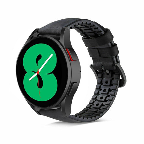 Leather Hybrid Strap, black, on a watch, 3/4 front view