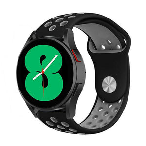 Silicone Sport Strap, black/grey, on a watch, 3/4 front view