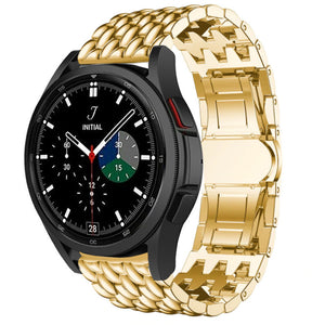 Steel Dragon Strap, gold, on a watch, 3/4 front view