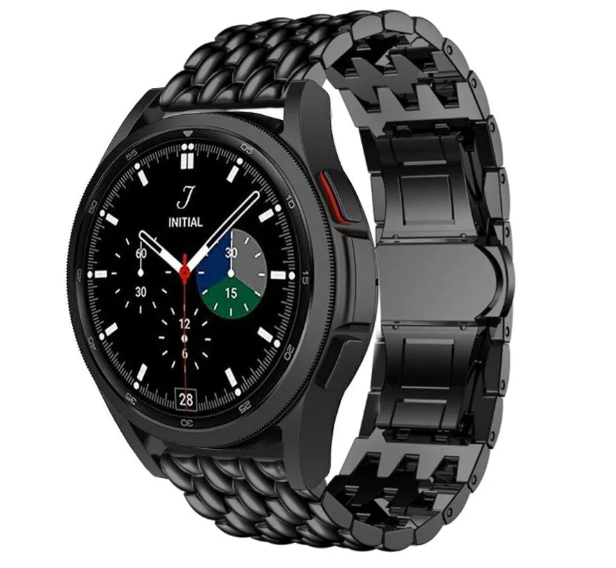 Steel Dragon Strap, black, on a watch, 3/4 front view