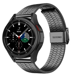 Fine Steel Strap, black, on a watch, 3/4 front view