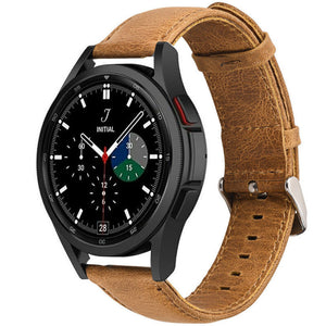 Leather Strap, brown, on a watch, 3/4 front view