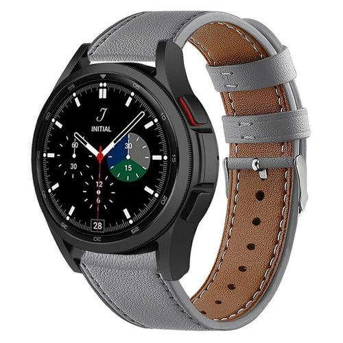 Modern Leather Strap, grey, on a watch, 3/4 front view