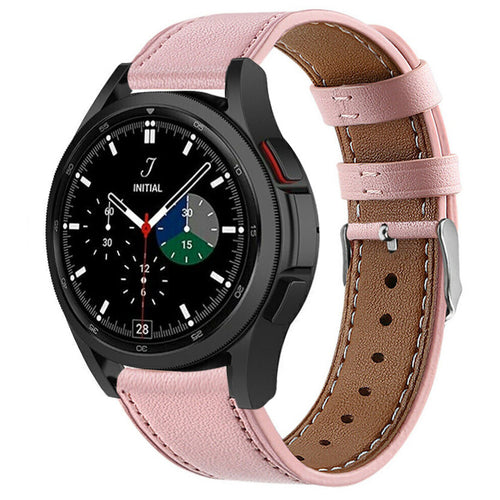 Modern Leather Strap, pink, on a watch, 3/4 front view