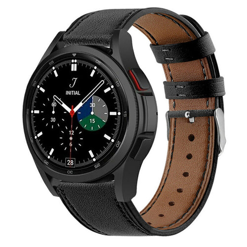 Modern Leather Strap, black, on a watch, 3/4 front view