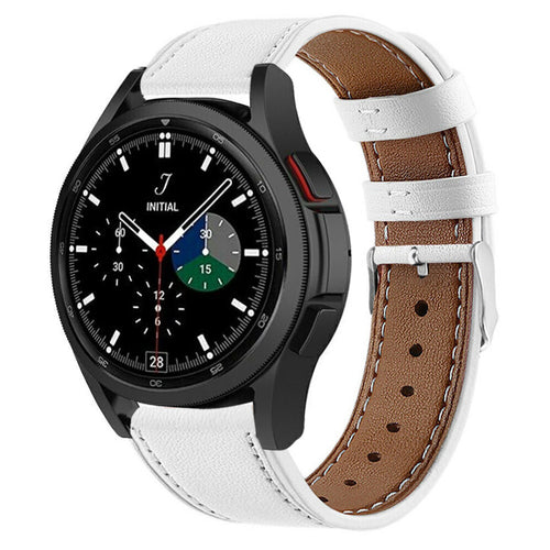 Modern Leather Strap, white, on a watch, 3/4 front view