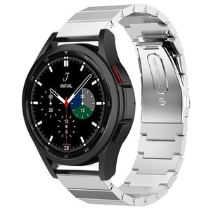 Premium Metal Strap, silver, on a watch, 3/4 front view
