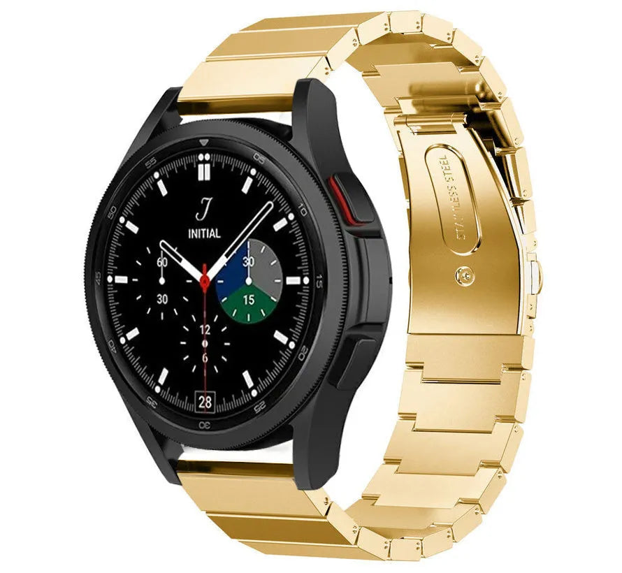 Premium Metal Strap, gold, on a watch, 3/4 front view