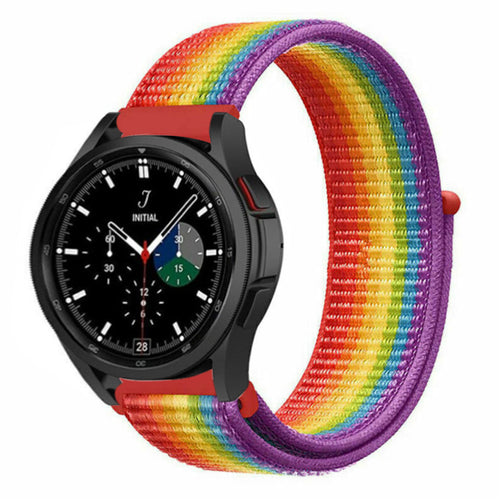 Nylon Strap, rainbow, on a watch, 3/4 front view