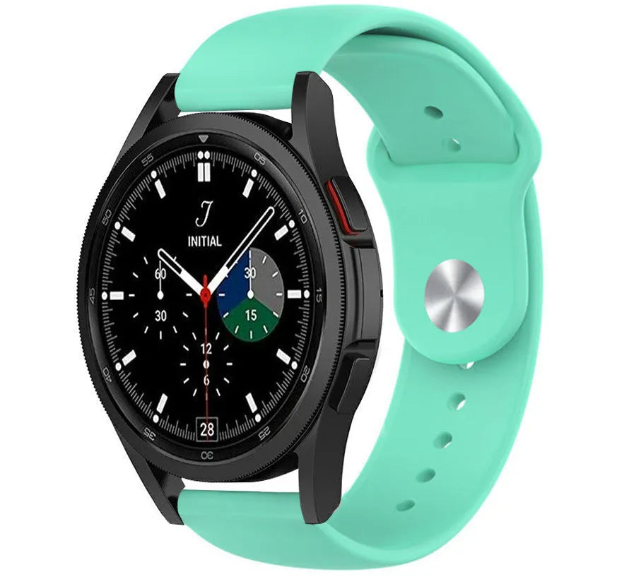 Silicone Sport Strap, aqua, on a watch, 3/4 front view
