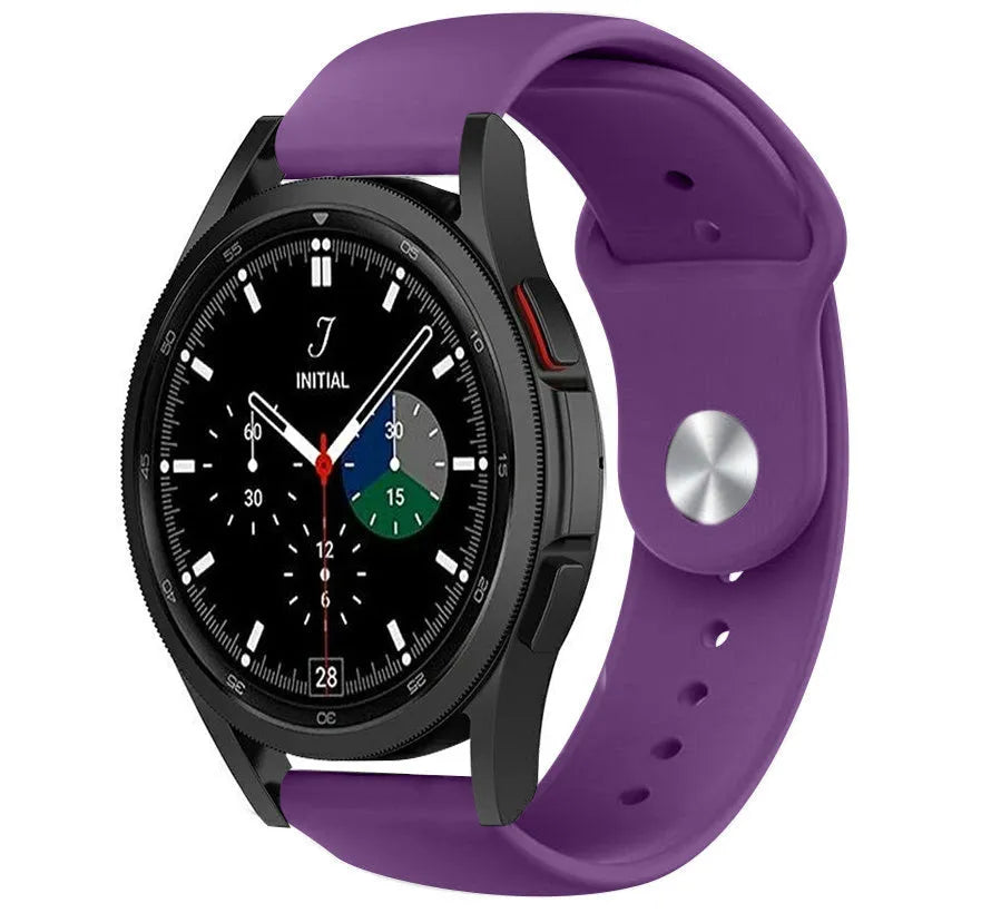 Silicone Sport Strap, purple, on a watch, 3/4 front view