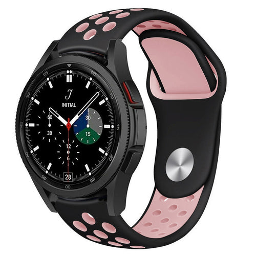 Silicone Sport Strap, black/pink, on a watch, 3/4 front view