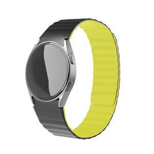 Magnetic Silicone Strap, black/yellow, on a watch, 3/4 front view