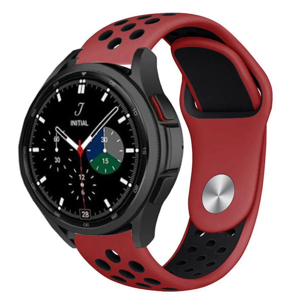 Silicone Sport Strap, red/black, on a watch, 3/4 front view