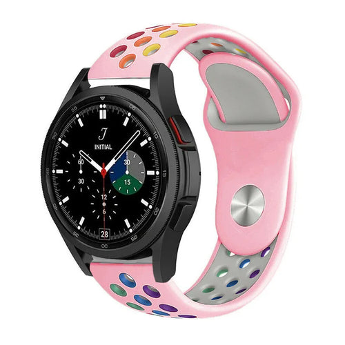 Silicone Sport Strap, pink/colourful, on a watch, 3/4 front view