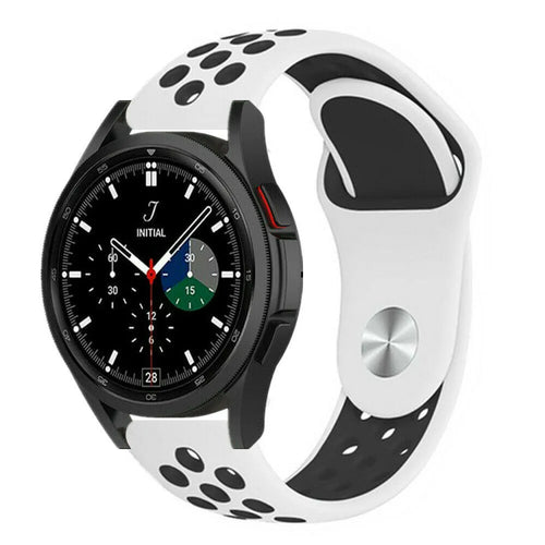 Silicone Sport Strap, white/black, on a watch, 3/4 front view