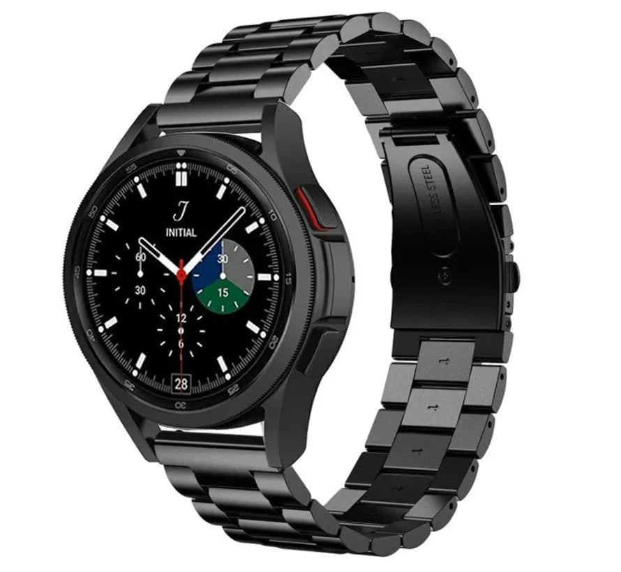 Steel Strap, black, on a watch, 3/4 front view