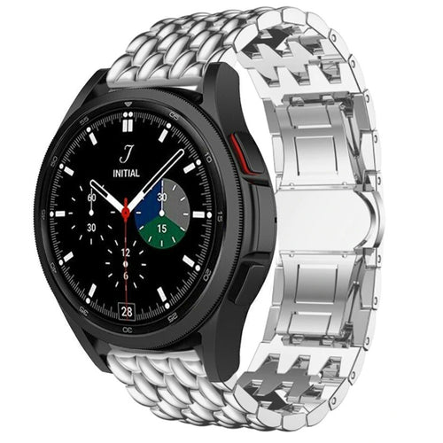 Steel Dragon Strap, silver, on a watch, 3/4 front view