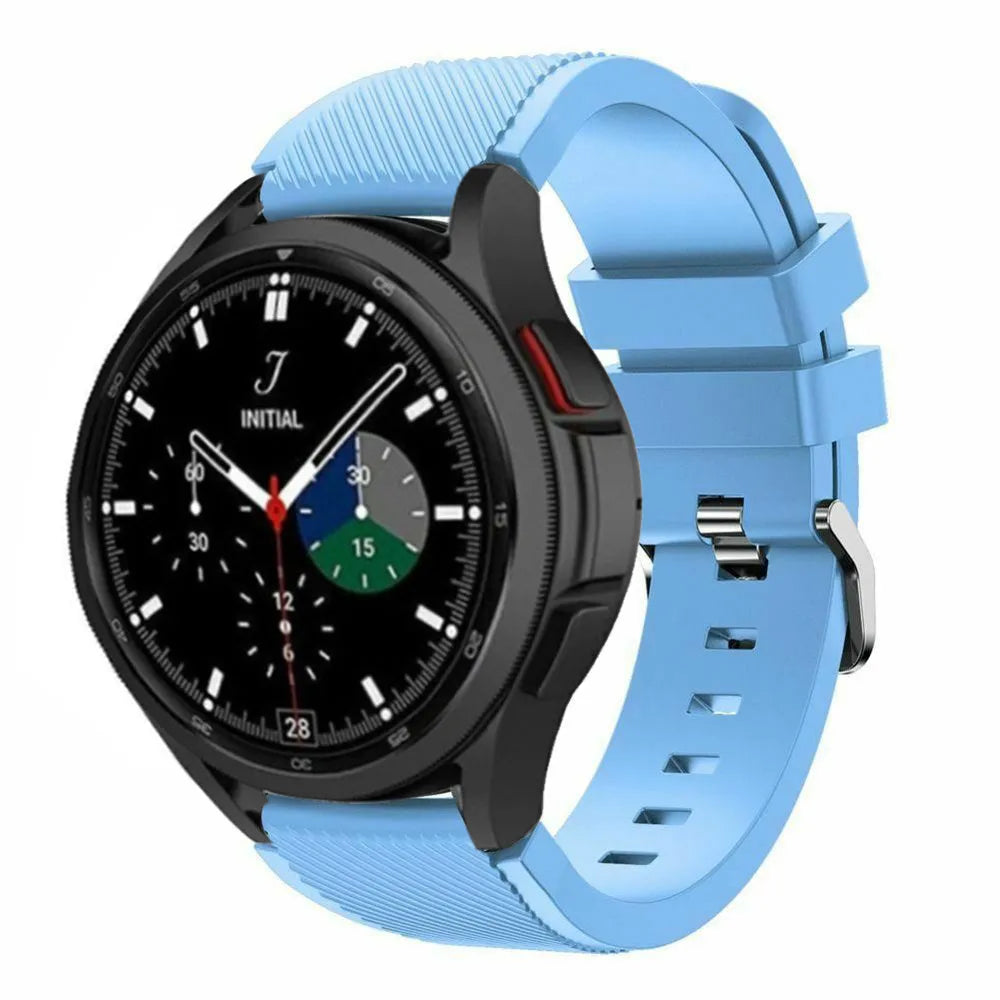 Twill Silicone Strap, sand blue, on a watch, 3/4 front view