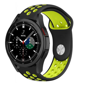 Silicone Sport Strap, black/yellow, on a watch, 3/4 front view