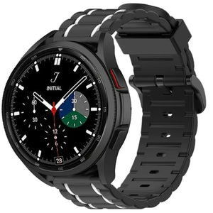 Silicone Strap 'Tough', black/white, on a watch, 3/4 front view