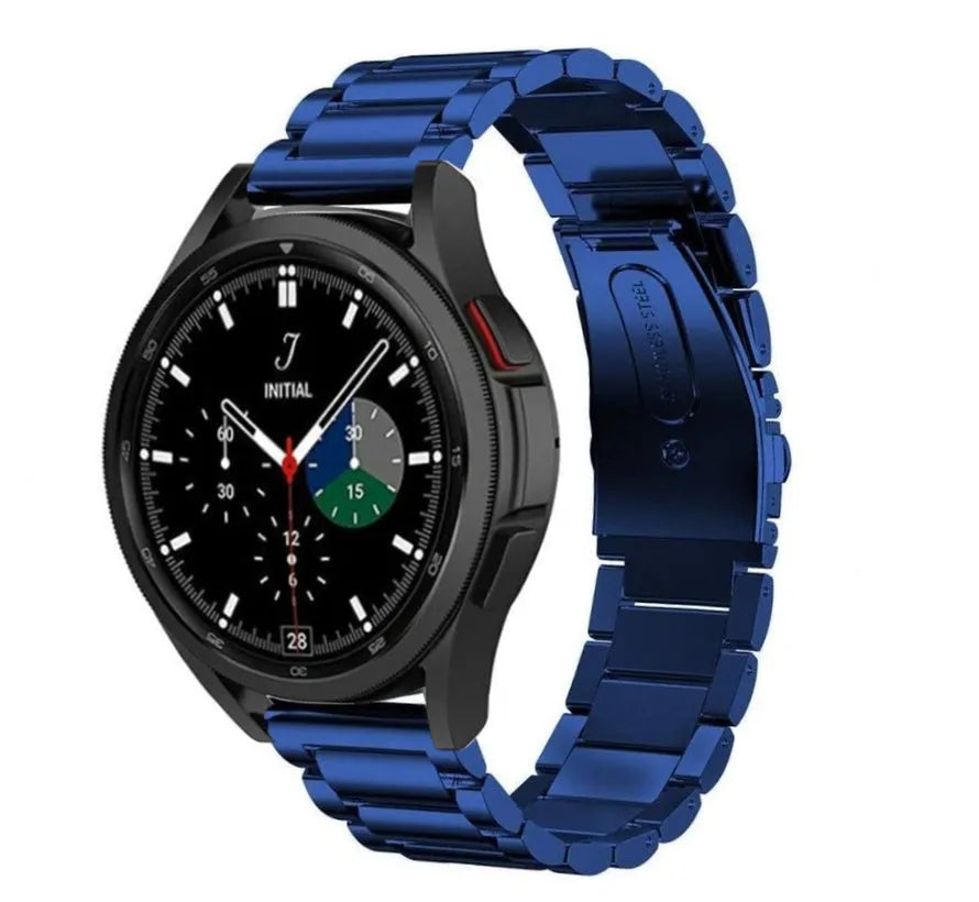 Steel Strap, blue, on a watch, 3/4 front view