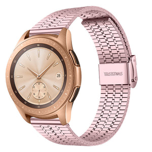 Fine Steel Strap, pink, on a watch, 3/4 front view