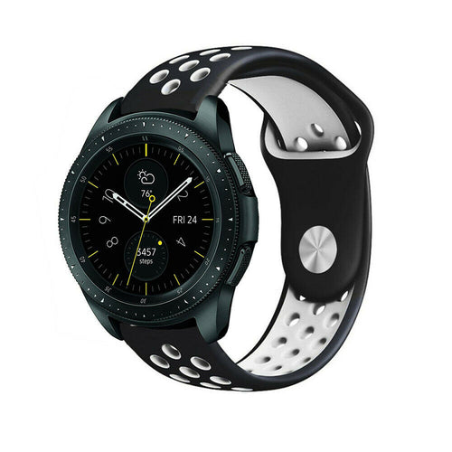 Silicone Sport Strap, black/white, on a watch, 3/4 front view