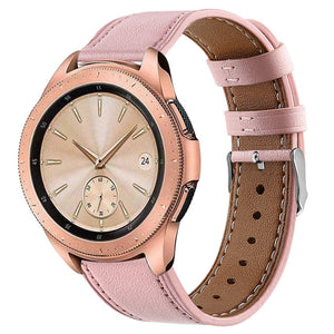 Modern Leather Strap, pink, on a watch, 3/4 front view