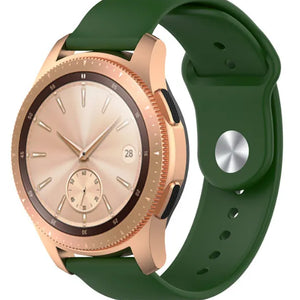 Silicone Sport Strap, army green, on a watch, 3/4 front view