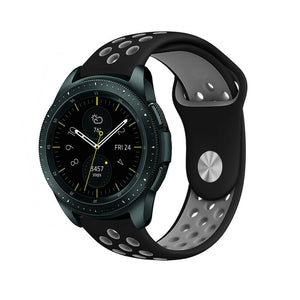 Silicone Sport Strap, black/grey, on a watch, 3/4 front view