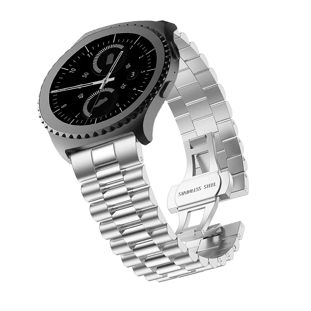 Presidential Steel Strap, silver, on a watch, 3/4 front view