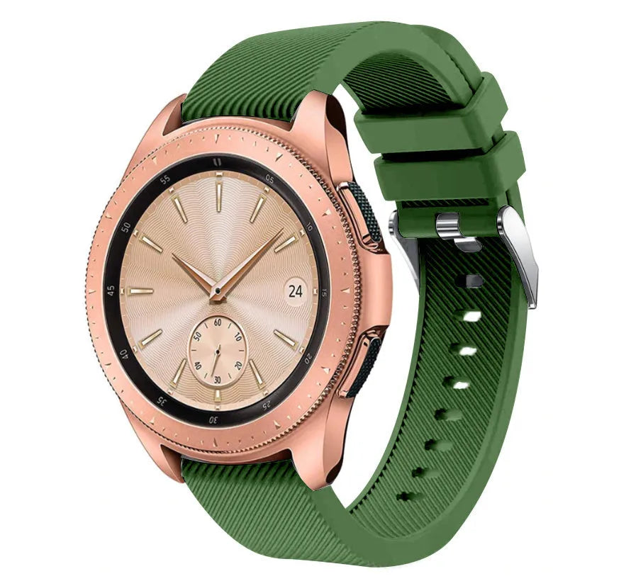 Twill Silicone Strap, army green, on a watch, 3/4 front view