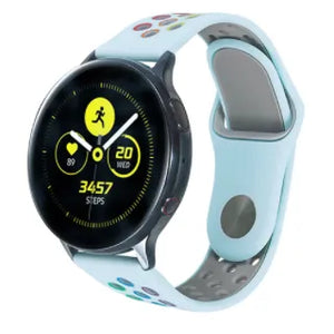 Silicone Sport Strap, light blue/colourful, on a watch, 3/4 front view