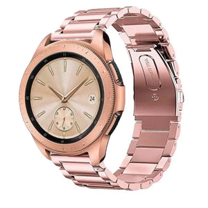 Steel Strap, pink, on a watch, 3/4 front view