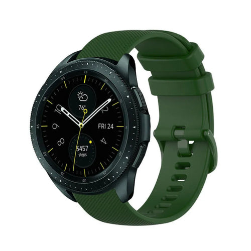 Premium Silicone Strap, army green, on a watch, 3/4 front view