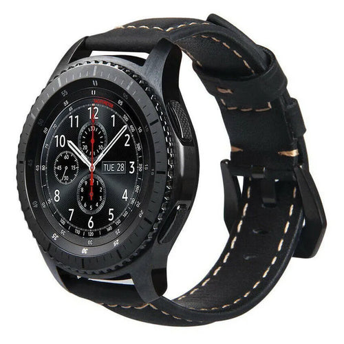 Leather Strap, black, on a watch, 3/4 front view