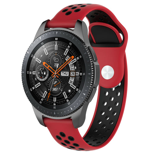 Silicone Sport Strap, red/black, on a watch, 3/4 front view
