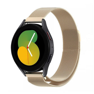 Milanese Strap, champagne, on a watch, 3/4 front view