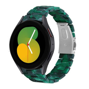 Metal Resin Strap, green, on a watch, 3/4 front view