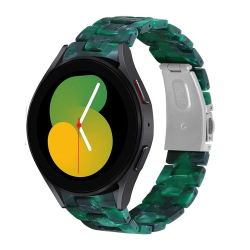 Metal Resin Strap, green, on a watch, 3/4 front view