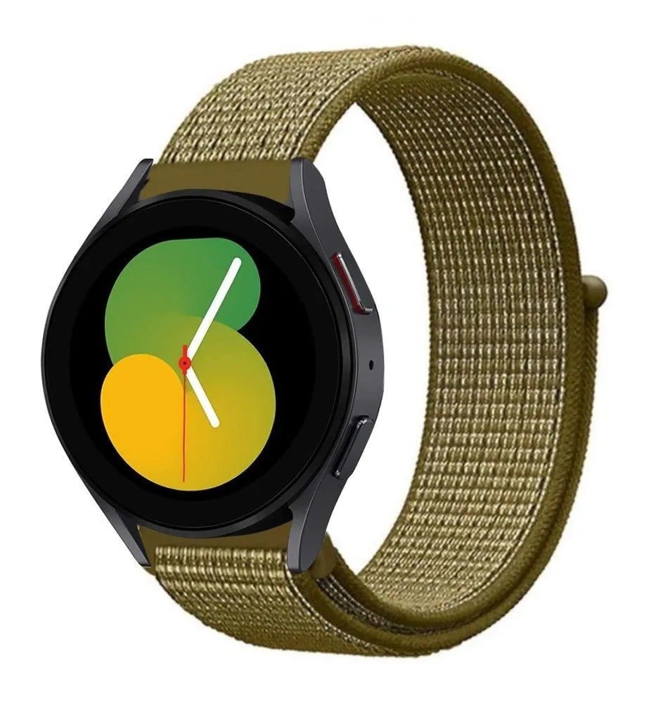 Nylon Strap, olive, on a watch, 3/4 front view