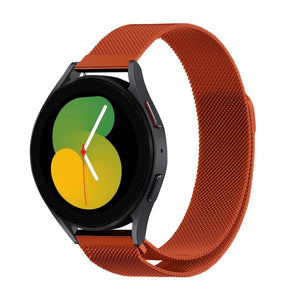 Milanese Strap, orange, on a watch, 3/4 front view