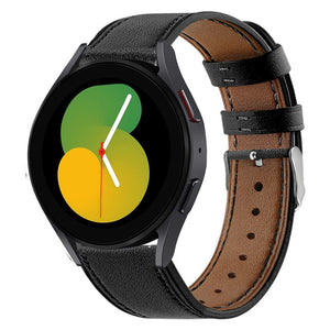 Modern Leather Strap, black, on a watch, 3/4 front view
