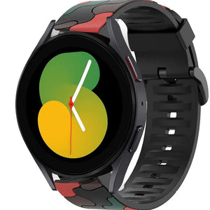 Silicone Camo Strap, red, on a watch, 3/4 front view