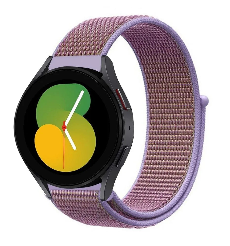 Nylon Strap, purple, on a watch, 3/4 front view